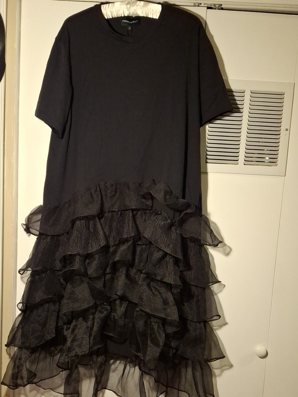 Cynthia Rowley Black Ruffle T-Shirt Dress
